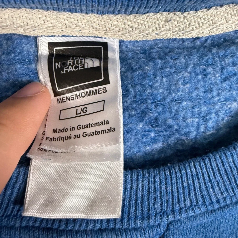 The North Face Mens Blue Graphic Logo Crewneck Sweatshirt Large Fleece Pullover